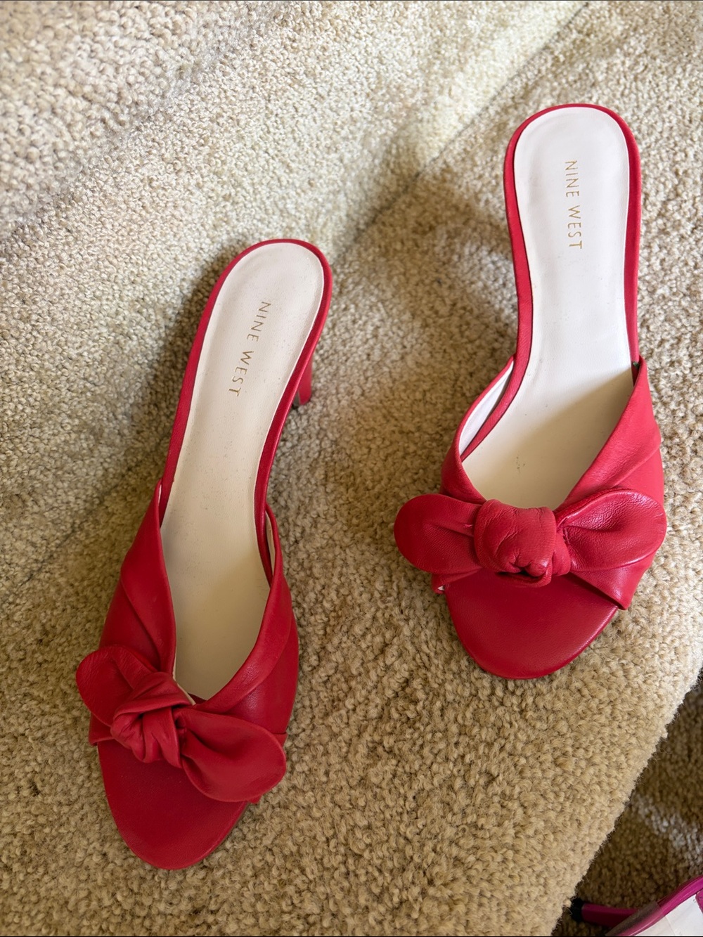 Nine West Red Knotted Leather Slide Mules - Picture 5 of 5
